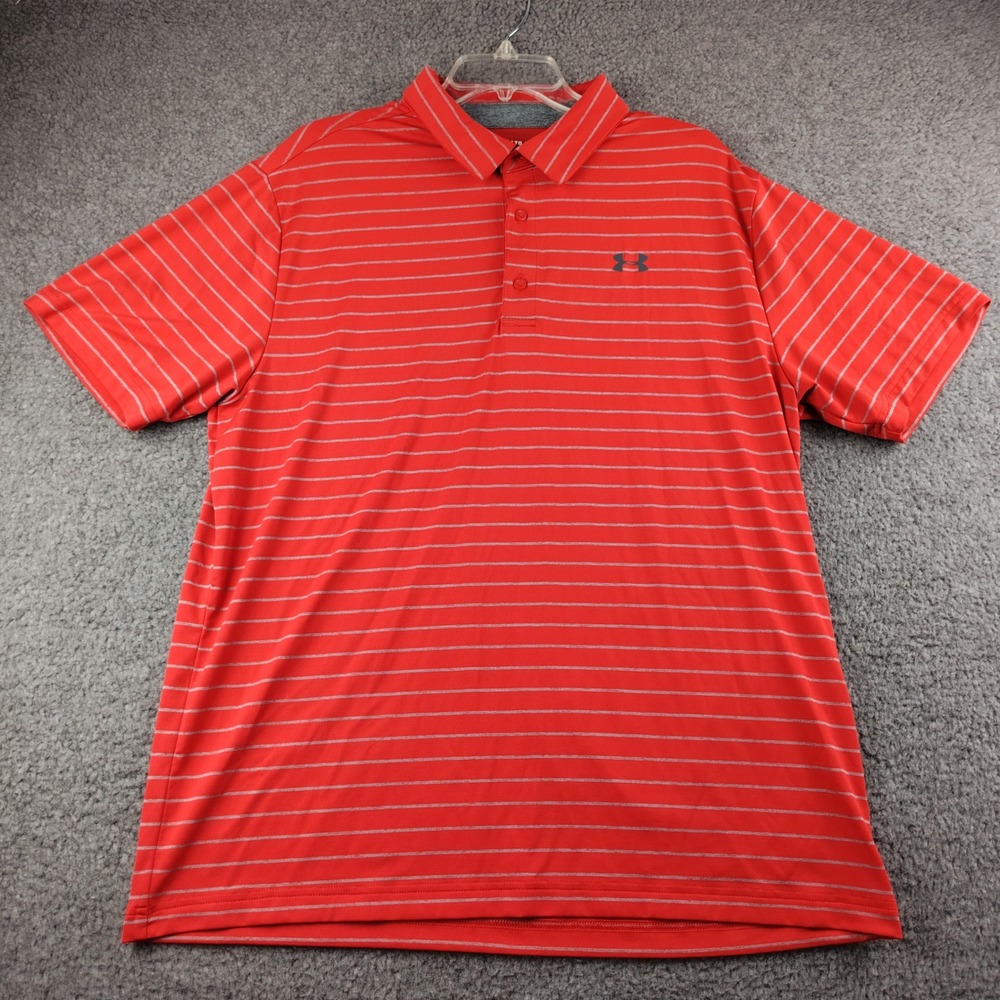 Under Armour Polo Mens XL The Playoff Polo Red Striped Short Sleeve EUC